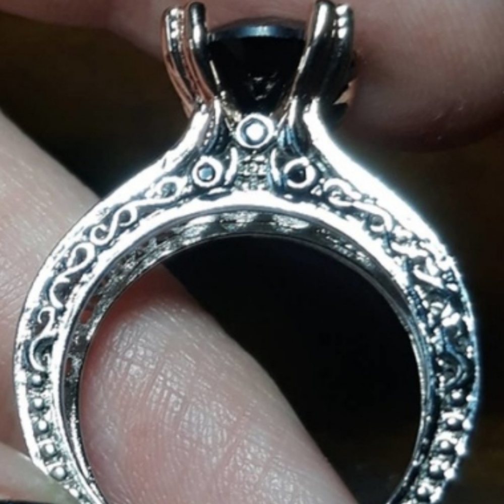Mixed Metal Fashion Ring Black stone sterling